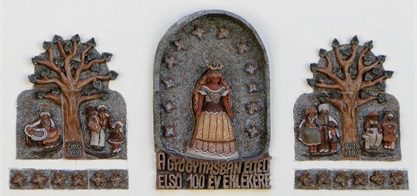 Kerámia kompozíció a KBO épület falán – Hoffer Ildikó keramikus művész alkotása